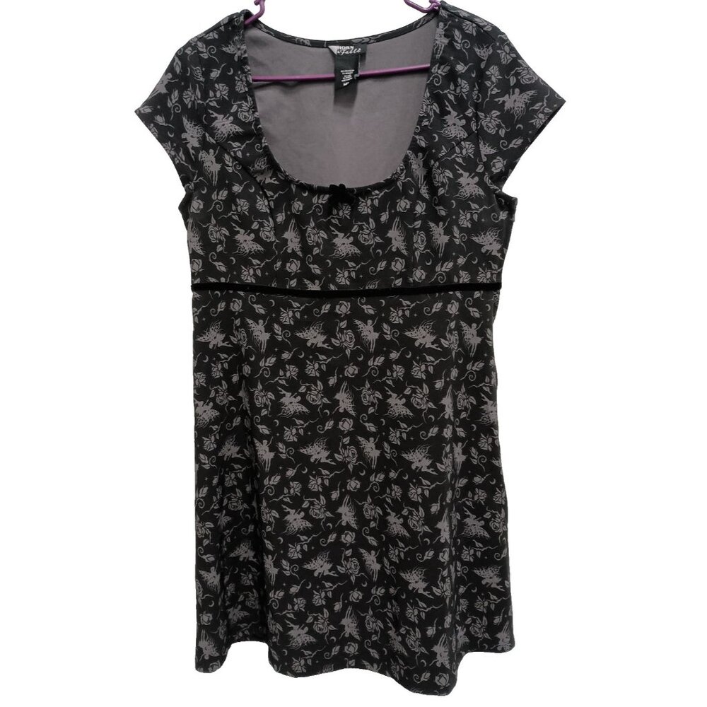 Thorn & Fable Womens Mini Babydoll Dress Medium Black Floral Gothic‎ Grunge Y2K